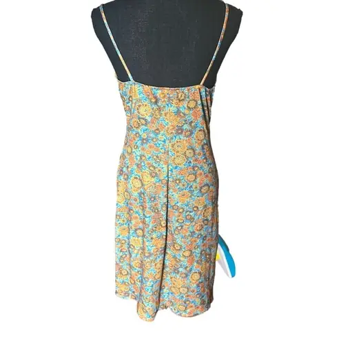Vintage Hourglass Orange Blue Floral Dress Size L