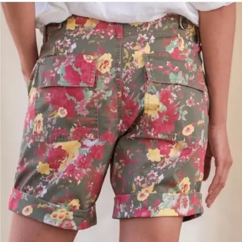 Sundance Sunny Blossom Watercolor Floral Cargo Bermuda Shorts Red Size 6