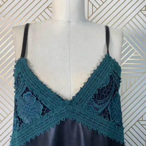 ZARA  Dress Faux Leather Crochet Embroidered Slip Mini Black Green Size‎ Small