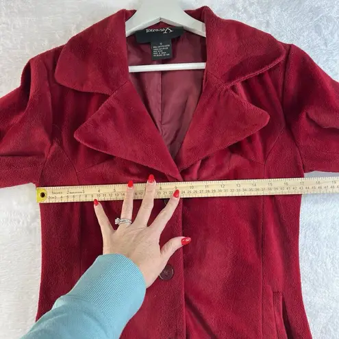 Formula X Small S Pea Coat Vintage Velour Fleece Lined 3 Button Jacket Pockets Red