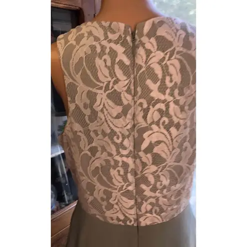 Azazie Lace Overlay Floral Pattern bodice sage bottom Sleeveless Dress A10