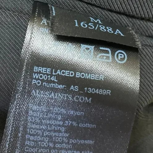 AllSaints Bree Women's Black Laced Up Full Zip Long Sleeve Bomber Coat Jacket M Size M