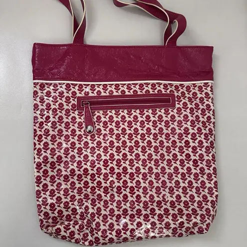 Vera Bradley Frill Floral Tote Bag Purse Daisy Print Red White Travel Knitting