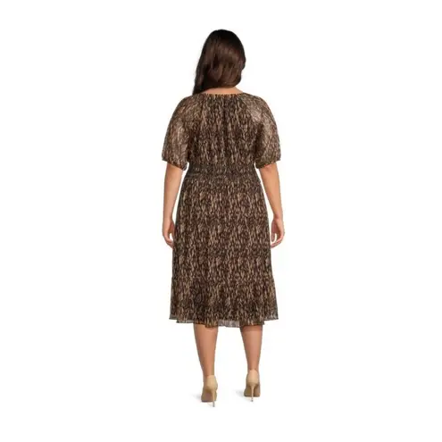 Terra & Sky Womens Square Neck Brush Marks Brown Latte Smocked Dress Size 4X NWT