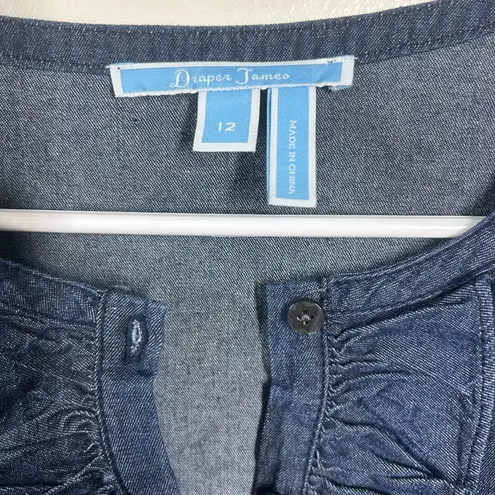 Draper James Chambray Ruffle Shirt Dress Size 12 Lightweight