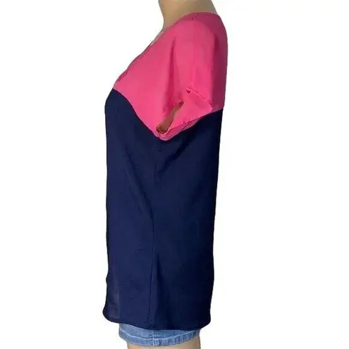 Hot Tempered Womens Blouse Top Shirt Colorblock Silky Pullover Pink Blue Medium