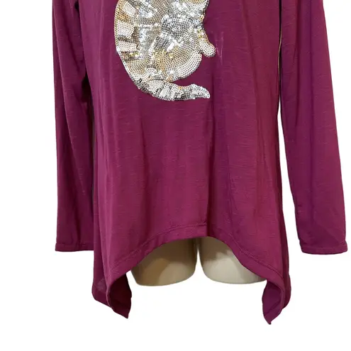 Karen Brooks Burgundy Sequin Cat Top Womens S Dazzling Boutique Art Vibe Purple