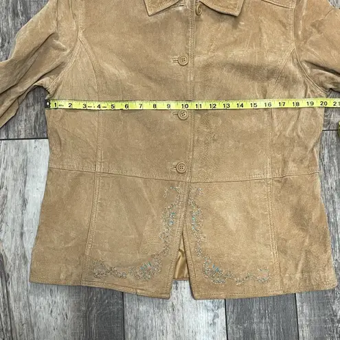 Brandon Thomas Leather Jacket With Cutout Turquoise Design Beaded Detailing Size Medium