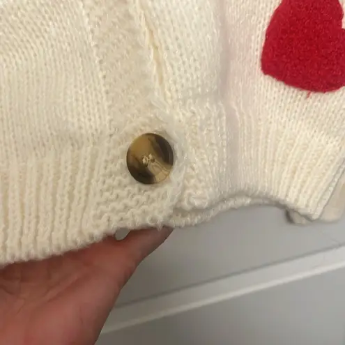 NWT Luna Ivy Valentines sweater cream chunky cozy red hearts cardigan size large