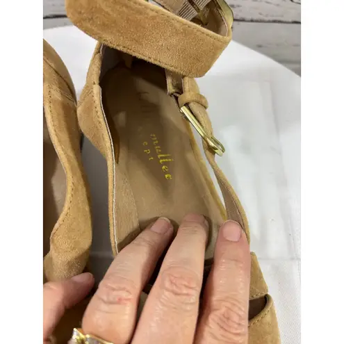 Bettye Muller Women's Tan Suede Gold Buckle Sandals Size 7.5