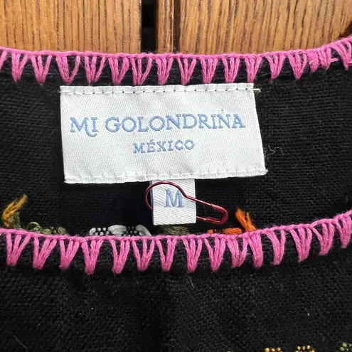 Mi Golondrina Black multicolor Shift Kaftan Huipil Tunic Dress Size Medium
