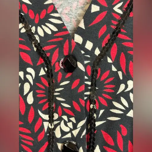 Onque Casuals Woman’s Business Casual Printed Vneck Chic Long Sleeve Top Medium Red