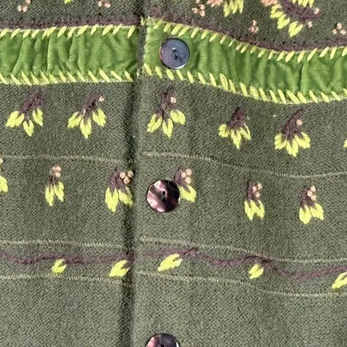 Herman Geist VTG Cardigan Sweater Woman's Large Green Knit Wool Embroidered