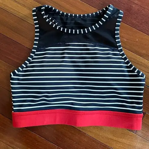 NEW Mono B Blue Stripe Sports Bra Top Mesh Patriotic Athletic Summer July 4 USA