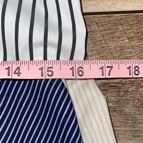 Gracia Women’s 3/4 Sleeves Stripe Asymmetric Midi Shirt Dress Medium Blue Tan Wh