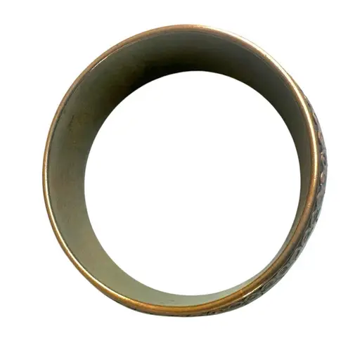 Vintage Brass Turquoise & Red Inlay Mosaic Bangle Bracelet