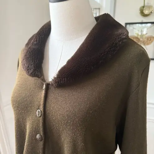 Vintage 90s Lennie Nina Leonard Cropped Faux Fur Collar Cardigan M Brown Size M