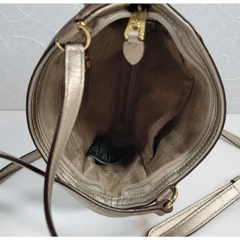 VTG Lauren RL Pebbled Cow Leather Purse 9.5" Rose Gold Silver Crossbody Bag