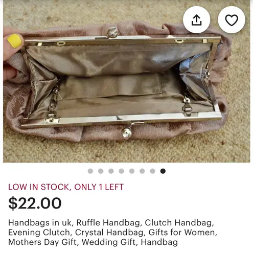 Source Unknown Elegant Ruffled Clutch in Beige w/Rhinestone Bow