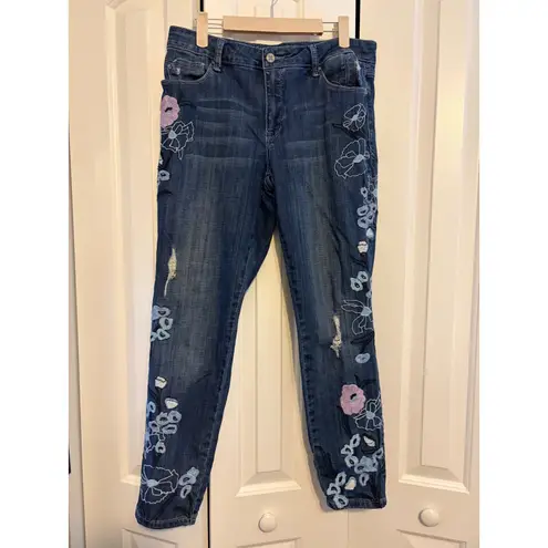 Laurie Felt Los Angeles Denim Jeans Embroidered Floral Design Women's 10 Blue