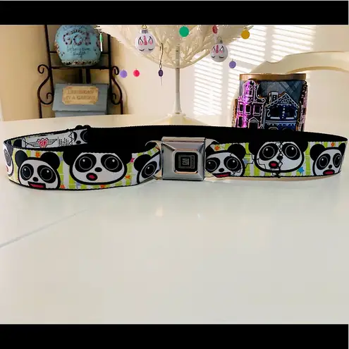 Panda Print GM Seat Belt Buckle Adjustable Waist Belt Black
