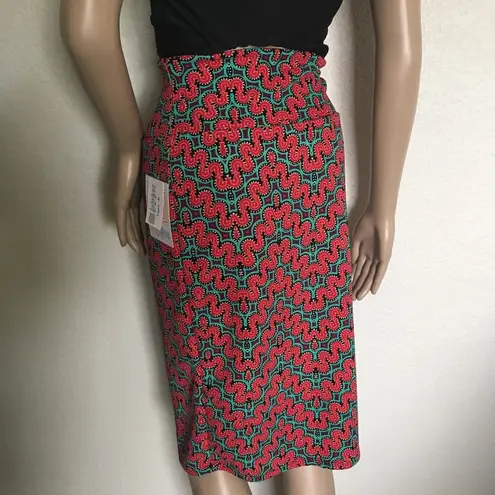LuLaRoe  Cassie Printed Red & Teal Pencil Skirt M