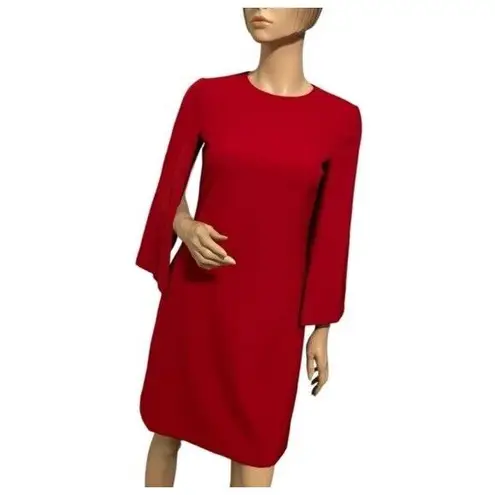 Tahari Asl Firebird Red Split Cape Sleeve Shift Dress Size 4