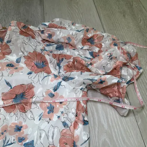 Rebecca Taylor  silk mini floral bridal ruffle cinched‎ dress balloon sleeve 12