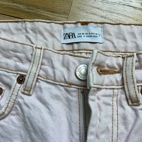 ZARA LIGHT PINK DENIM BERMUDA HIGH WAIST SHORTS SS21 USA 4