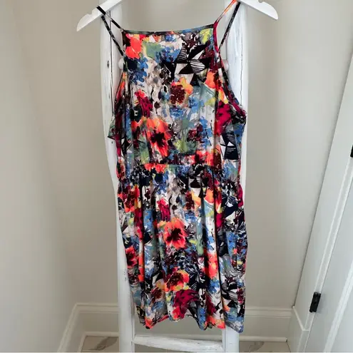 Prevett Colorful Abstract Print Front Zipper Sun Dress SZ Large Red