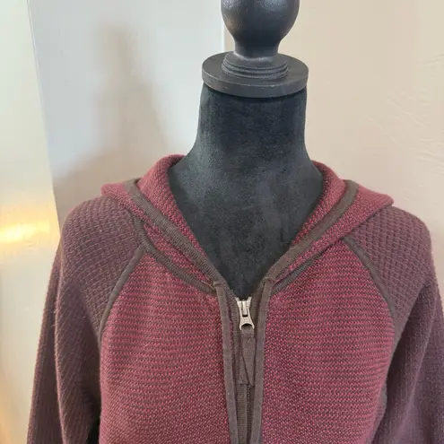 Title Nine Full Zip Tunic Sweater Sweatshirt Hooded Maroon Red Knit Waffle L
