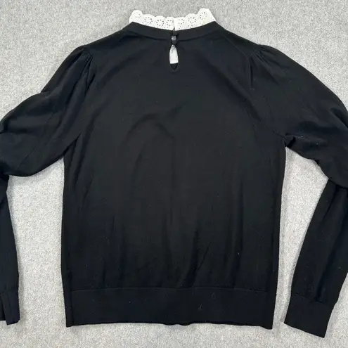 Veronica Beard Levina Sweater Ruffle Collar Black Knit Women's Small Wool