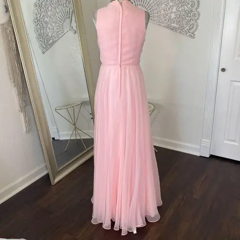 Fairy Princess Light Pink Mesh Tulle Pearl Beaded Prom Dress With Cape S / 4