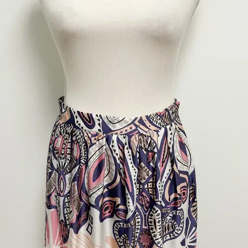 Ba&sh BASH Janel Pink Purple Boho Print Lightweight Pleated Satin Midi Skirt