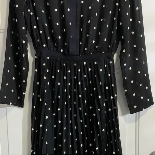 Maje Rivoli Floral Embroidered Black Pleated Midi Dress, Size 3 (Size L)