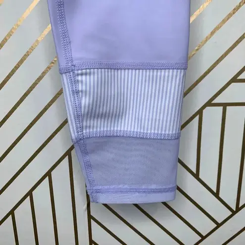 Allfenix Leggings Workout Gym Stretch Stripe Ankle Length Purple Size Small