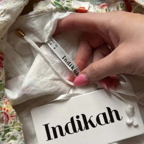 INDIKAH Chic White and Pink Corset Mini Ruffle Dress Medium NWT