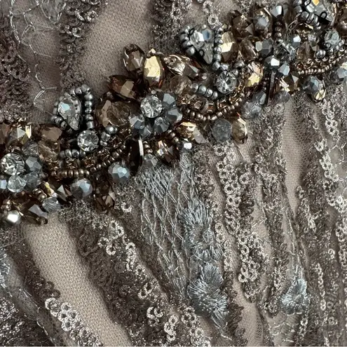 Mac Duggal Embellished Long Sleeve Plunge Neck Gown 79358 Gold Formal 16