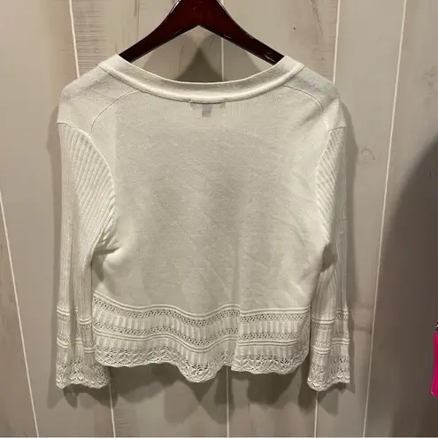 Notations Cute creamy crochet trim open front cardigan vintage y2k