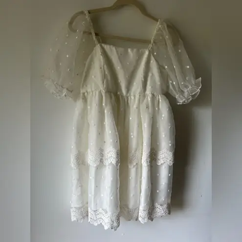 English Factory White Puff Sleeve Mini Dress Size Small NWT Sheer