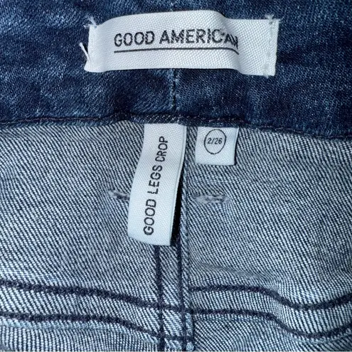 Good American Good Legs Crop Jeans Mid Rise Skinny Leg Distressed Raw Hem Sz 26