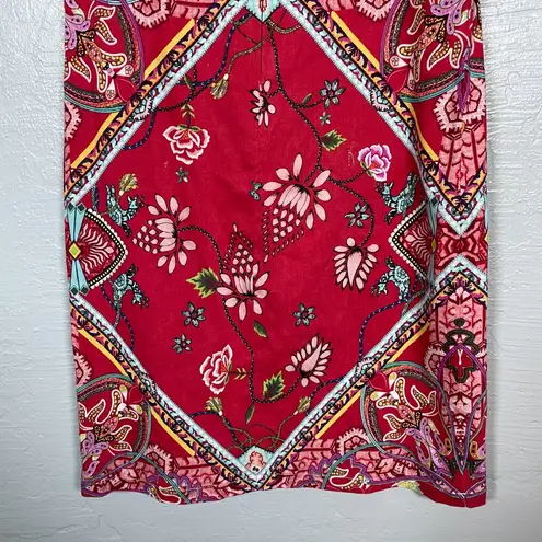 Desigual Women 38 Red Foulard Sheath Dress Bandana Mandala Floral Linen Boho