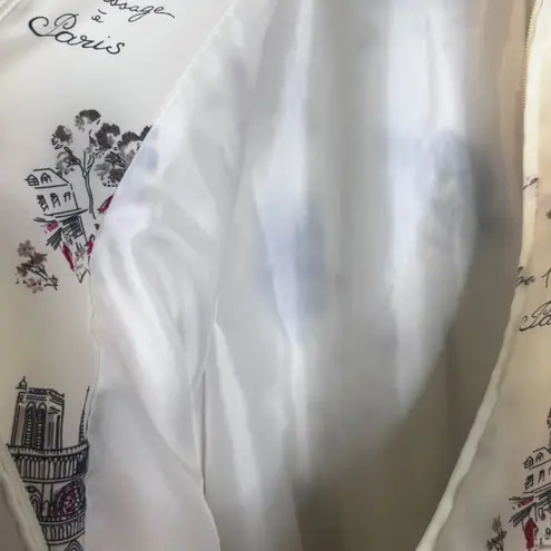 Drapers & Damons VTG Jacket Paris Travel Graphics Zip Up USA Made Novelty SZ 18 White