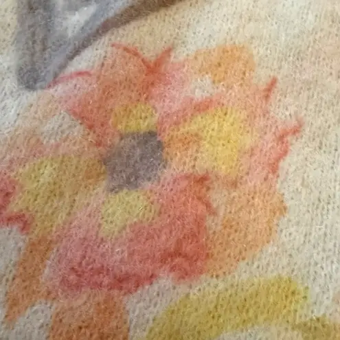 Bartolini Italian Alpaca Mohair Floral Open Front Cardigan Sweater Medium Dainty Yellow