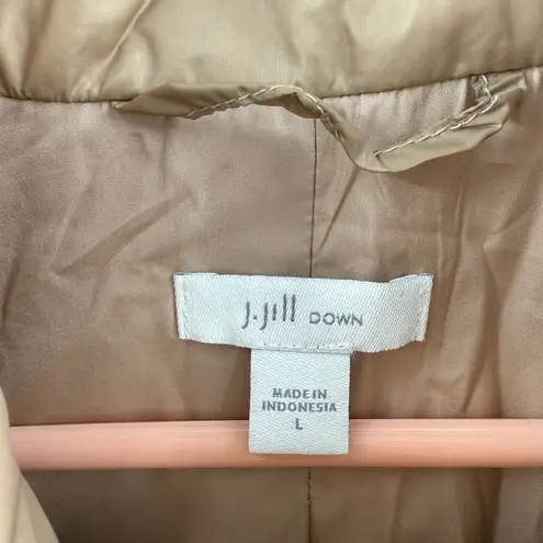 J. Jill Down Vest Size Large Quilted & Smocked Puffer Winter Fall Lightweight Tan
