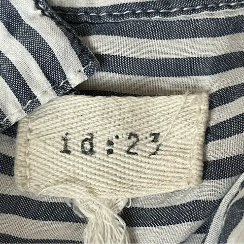 ID:23 Striped Nautical Preppy Blouse Hi Low Beach Boho nautical preppy S Cruise White