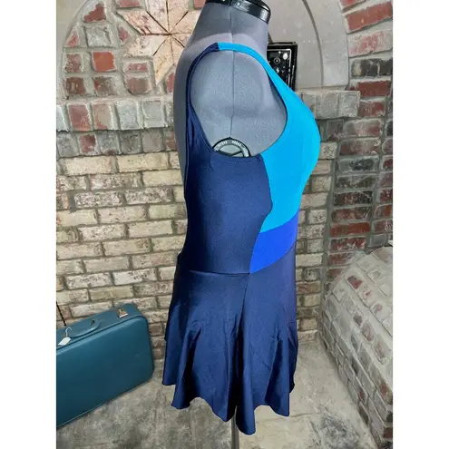 Blair swimsuit swim dress Vintage 1980s one piece colorblocked blue teal aqua black