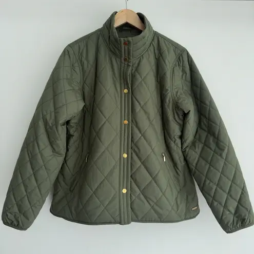 LL Bean Cozy Quilted Jacket Women Large Petite Green Olive Barn Riding Preppy