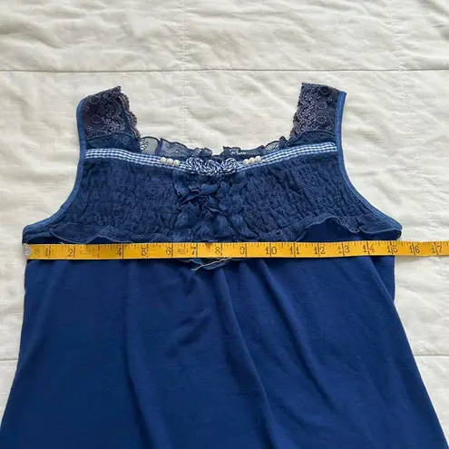 Axes Femme Navy Blue lace trimmed cami top ruffle detail pearl embellishments Size M