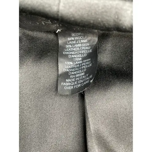 Donna Karan Black Wool Leather Trim Double Breasted Peacoat Jacket Womens